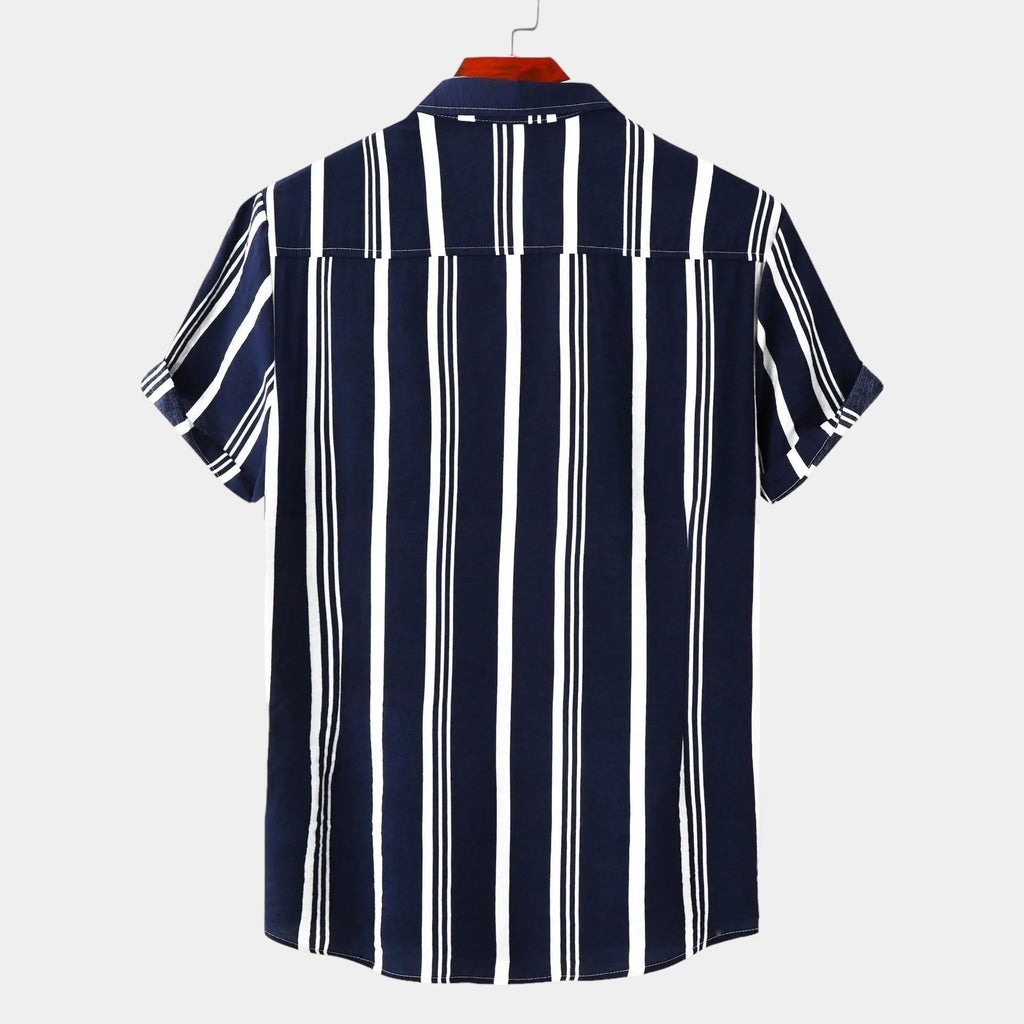 Men’s Vertical Stripe Short Sleeve Button-Up Shirt