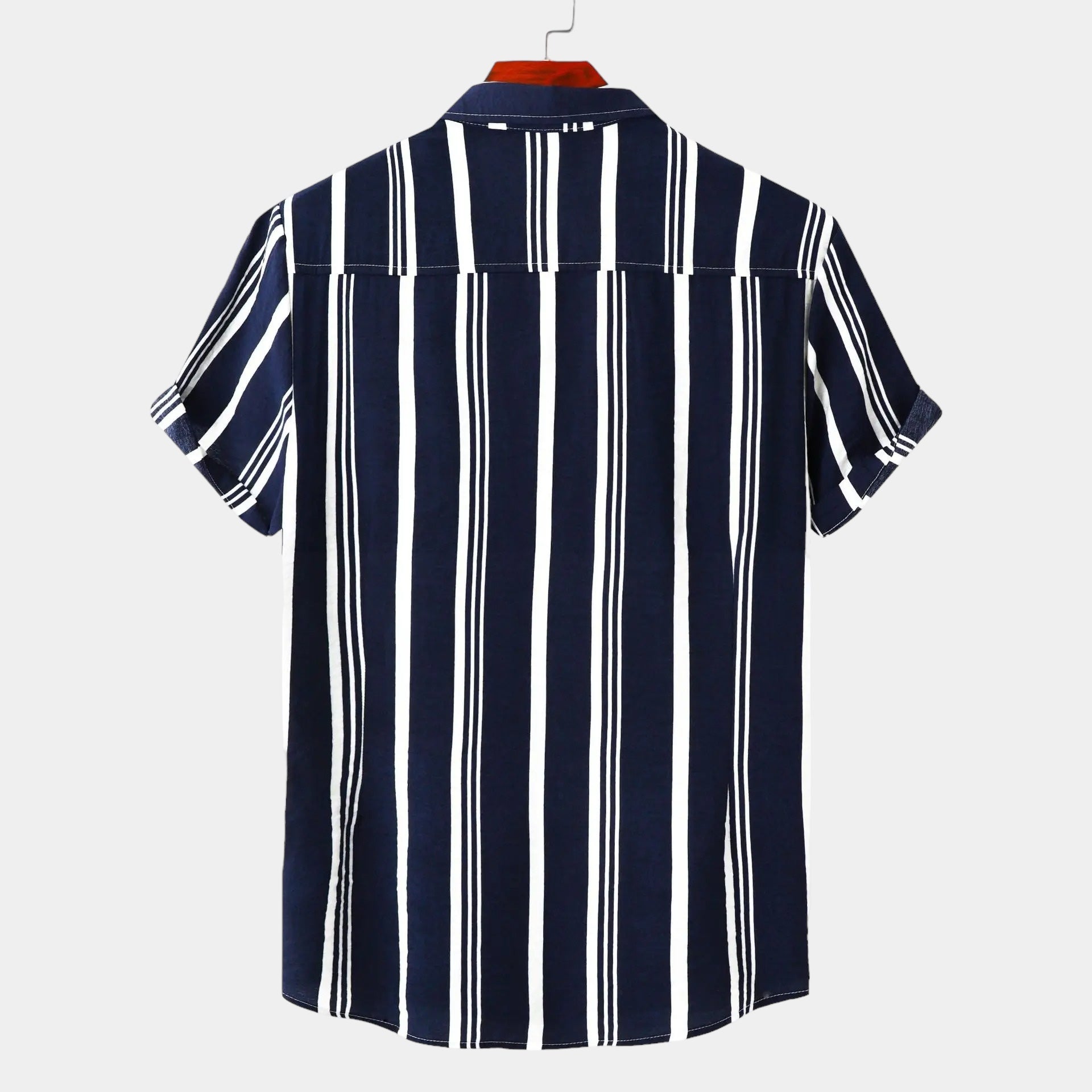 Men’s Vertical Stripe Short Sleeve Button-Up Shirt