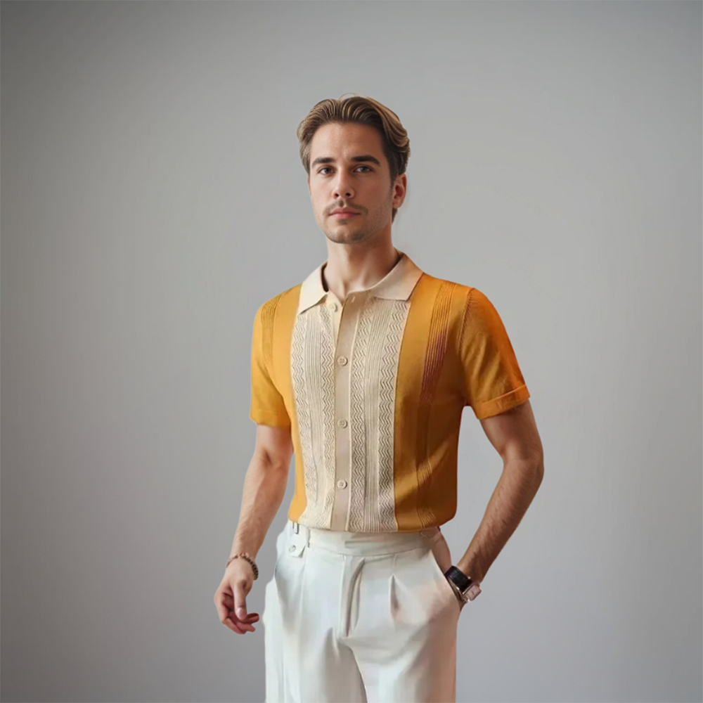 Men’s Short Sleeve Polo Shirt with Contrast Panel Detail