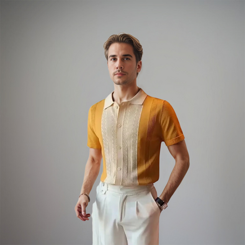 Men’s Short Sleeve Polo Shirt with Contrast Panel Detail