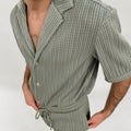 Men's Textured Short Sleeve Shirt and Drawstring Shorts Set