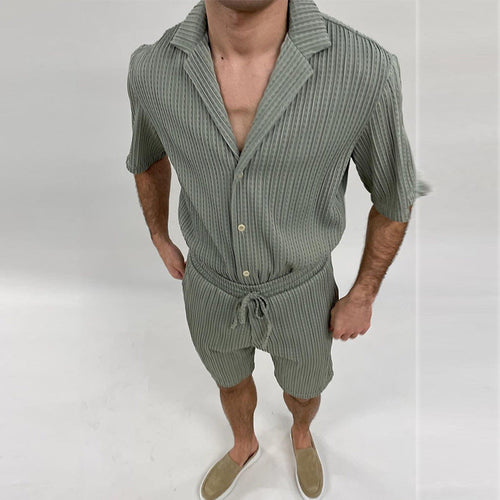 Men's Textured Short Sleeve Shirt and Drawstring Shorts Set