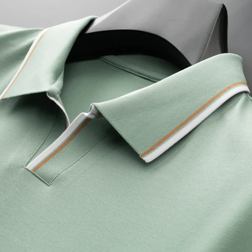 Men's Short-Sleeve Piqué Polo Tee - Smart Casual Spread Collar Polo with Contrast Stripe Tipping