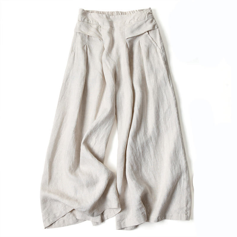 Women’s High Waist Wide Leg Trousers with Pleats and Side Pockets