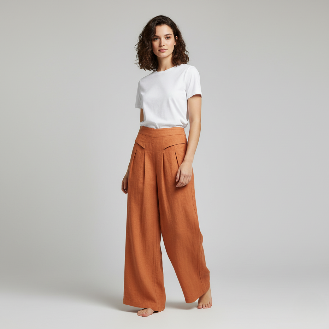 Women’s High Waist Wide Leg Trousers with Pleats and Side Pockets