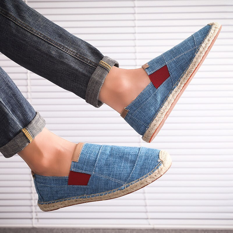 Men’s Lightweight Canvas Slip On Espadrilles with Woven Jute Sole and Elastic Side Panels
