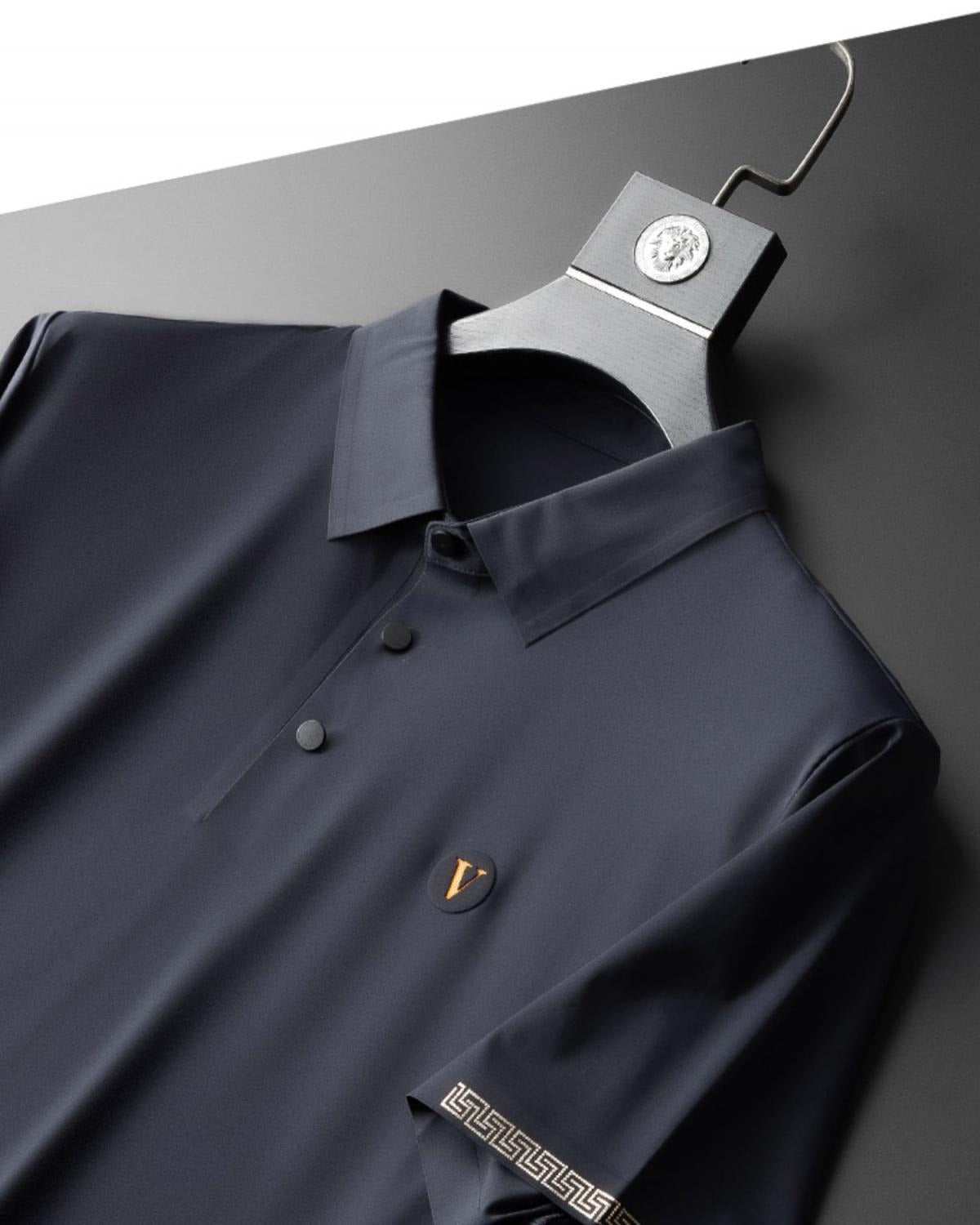 Men’s Short Sleeve Polo Shirt and Trousers Set with Button Placket and Drawstring Waist