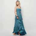 Women's Halter Neck Smocked Bodice Open Back Multi-Strap Tiered Ruffle Hem Maxi Dress