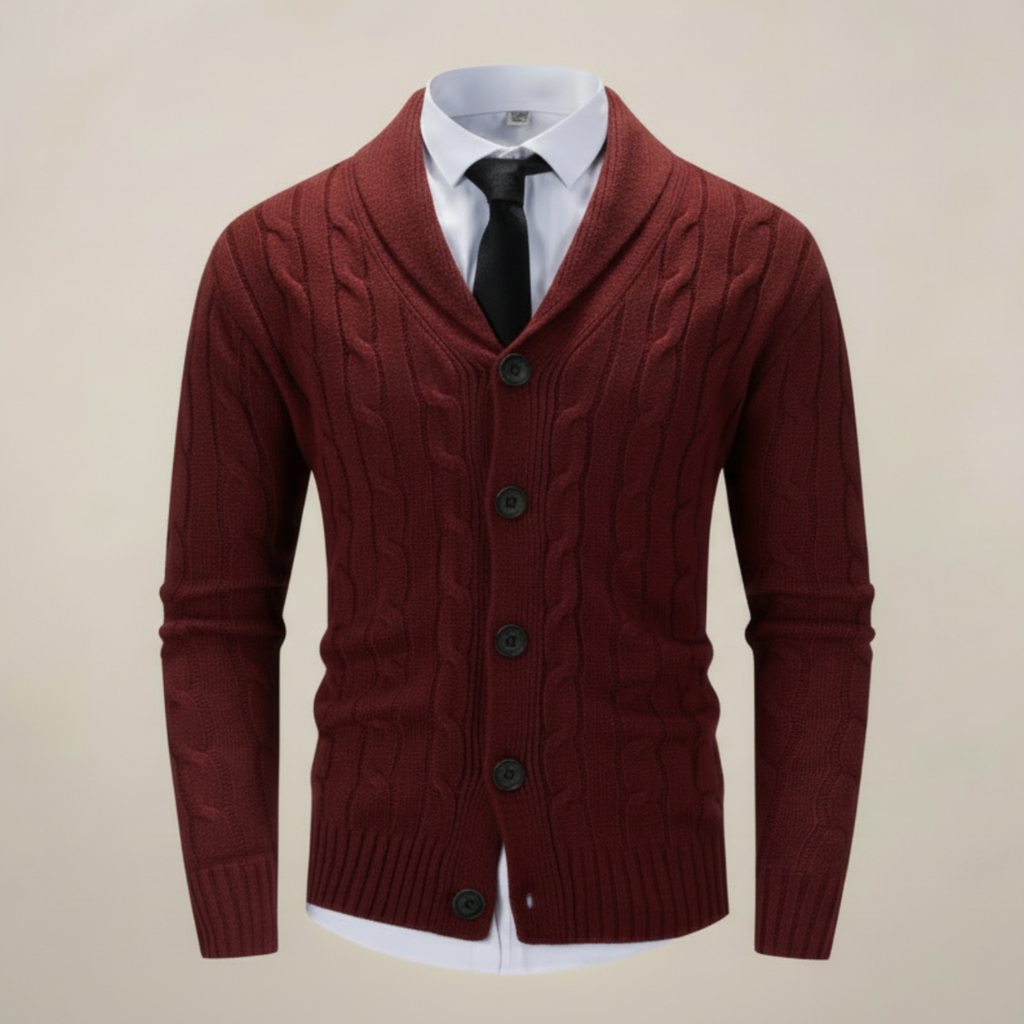 Men’s Shawl Collar Cardigan – Chunky Knit Sweater for Smart Casual & Winter Wear