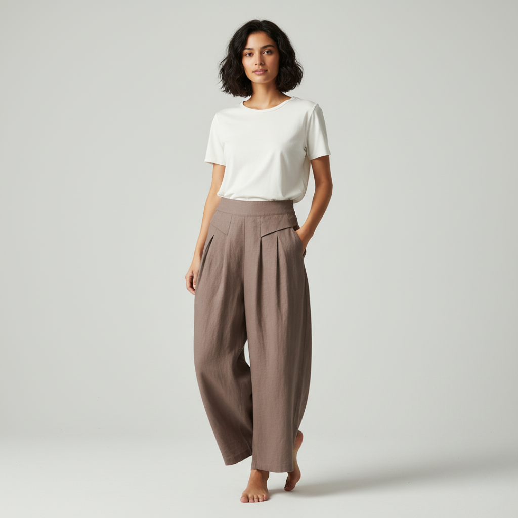 Women’s High Waist Wide Leg Trousers with Pleats and Side Pockets