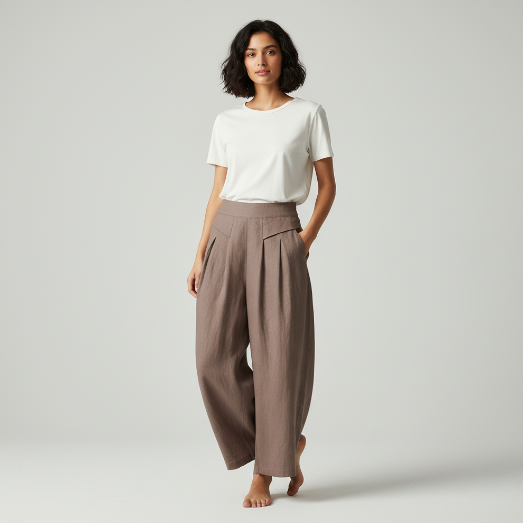 Women’s High Waist Wide Leg Trousers with Pleats and Side Pockets