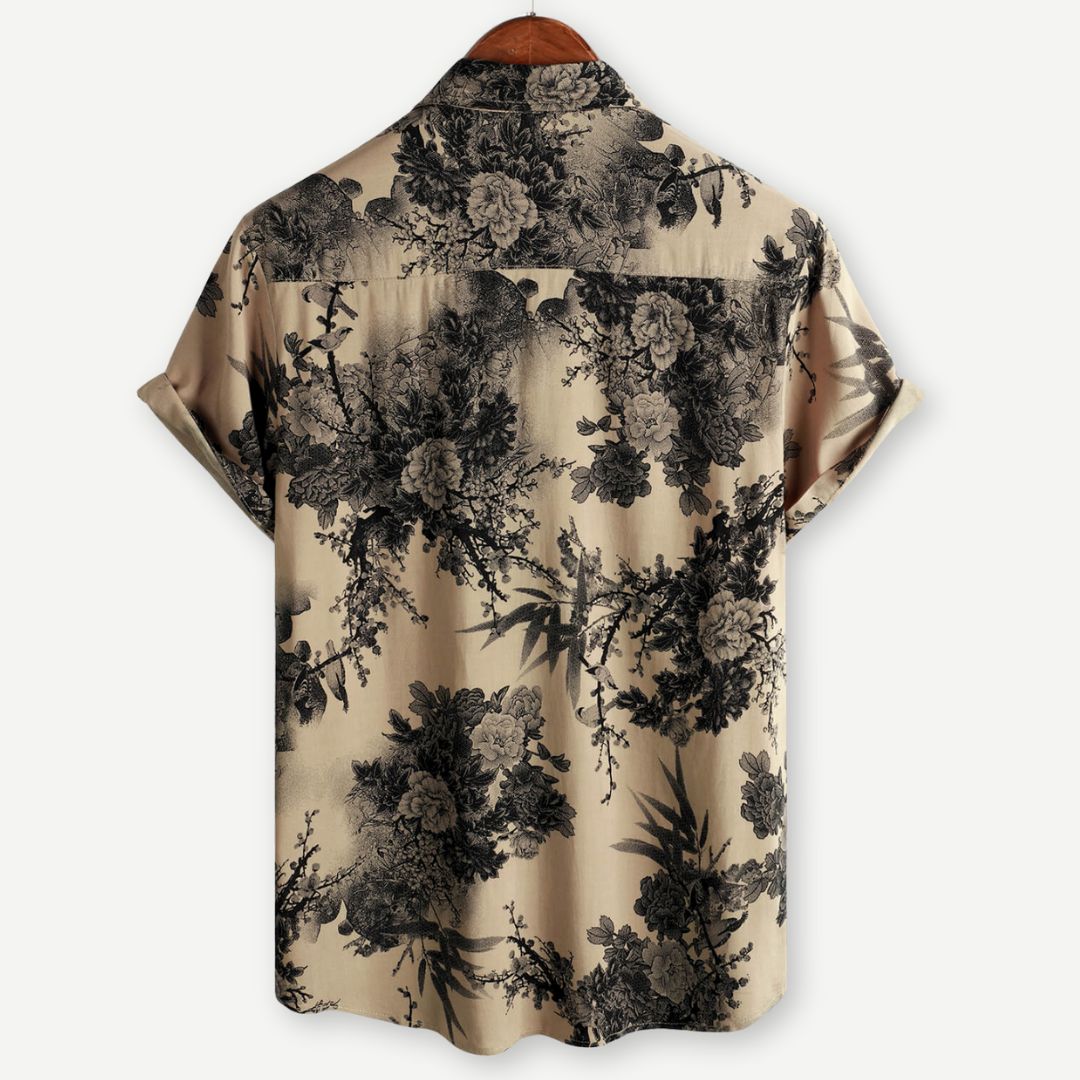 Men's Short-Sleeve Button-Down Shirt - Printed Point Collar Casual Summer Style