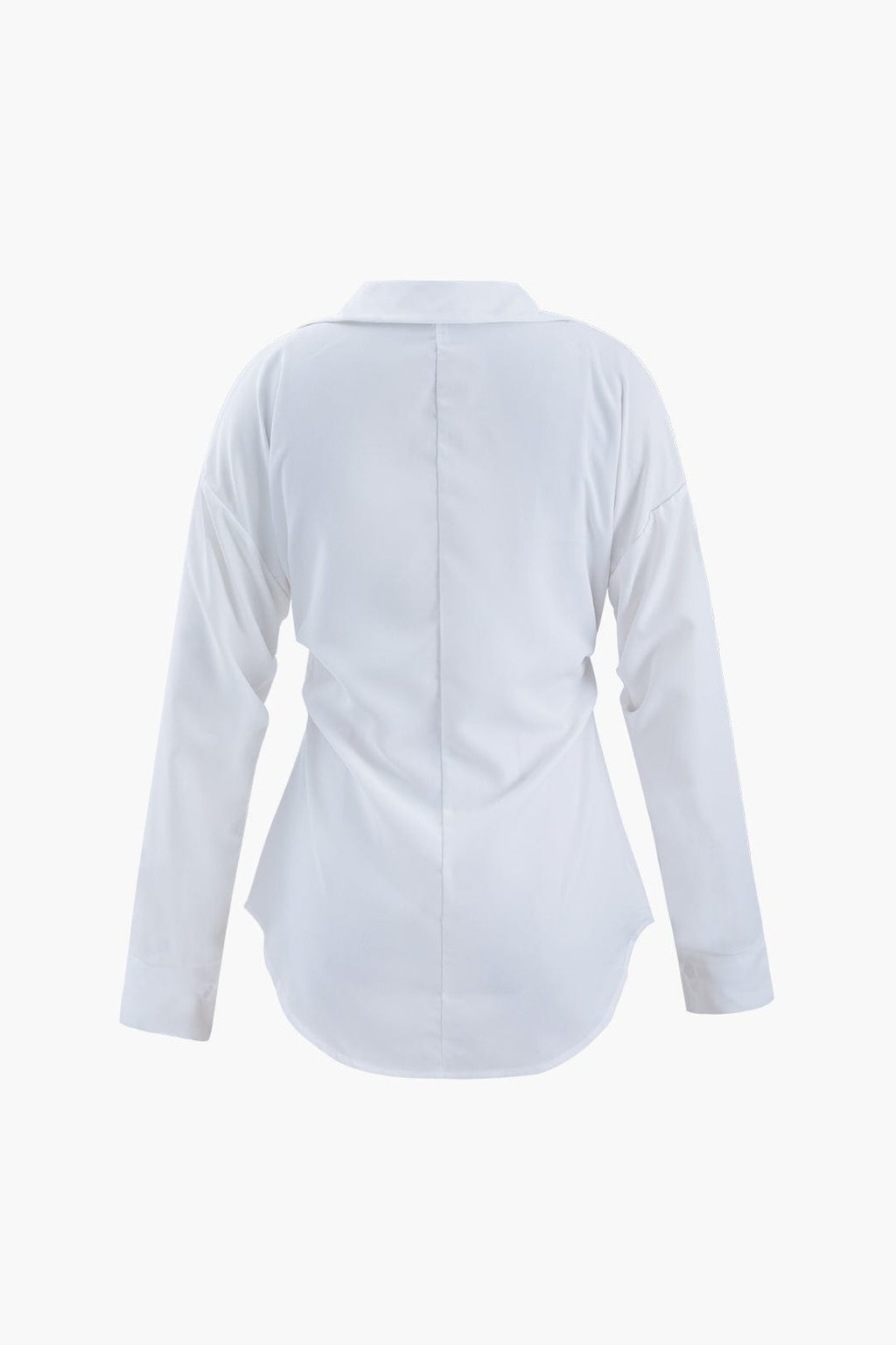 Women’s Tailored Long Sleeve Blouse with Defined Waist and Classic Collar