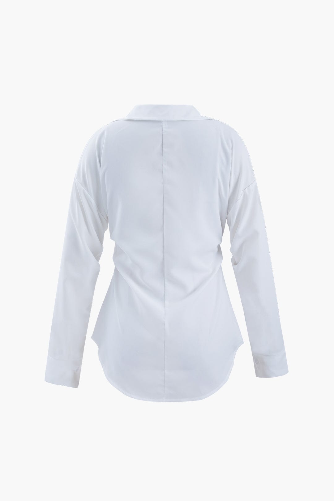 Women’s Tailored Long Sleeve Blouse with Defined Waist and Classic Collar