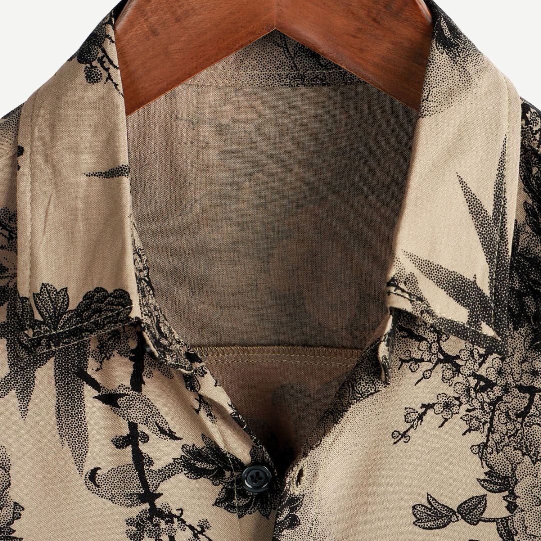 Men's Short-Sleeve Button-Down Shirt - Printed Point Collar Casual Summer Style
