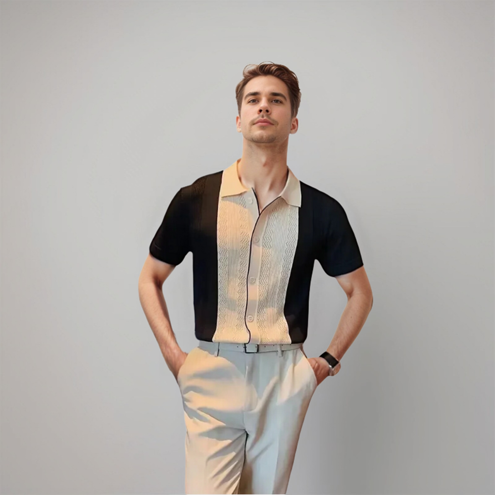 Men’s Short Sleeve Polo Shirt with Contrast Panel Detail