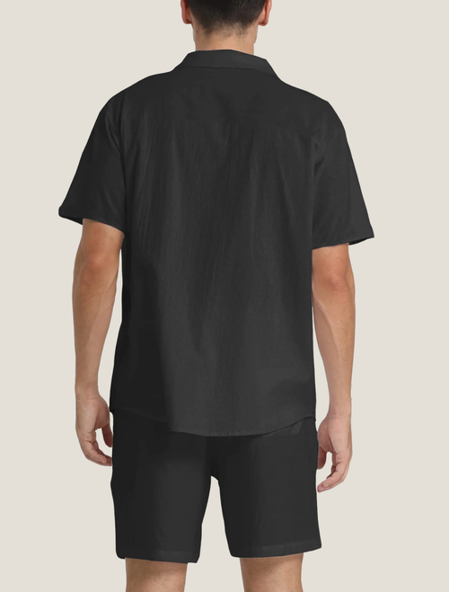 Men’s Lightweight Two Piece Summer Set with Short Sleeve Button Shirt and Drawstring Shorts