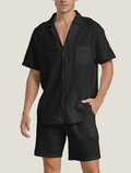 Men’s Lightweight Two Piece Summer Set with Short Sleeve Button Shirt and Drawstring Shorts