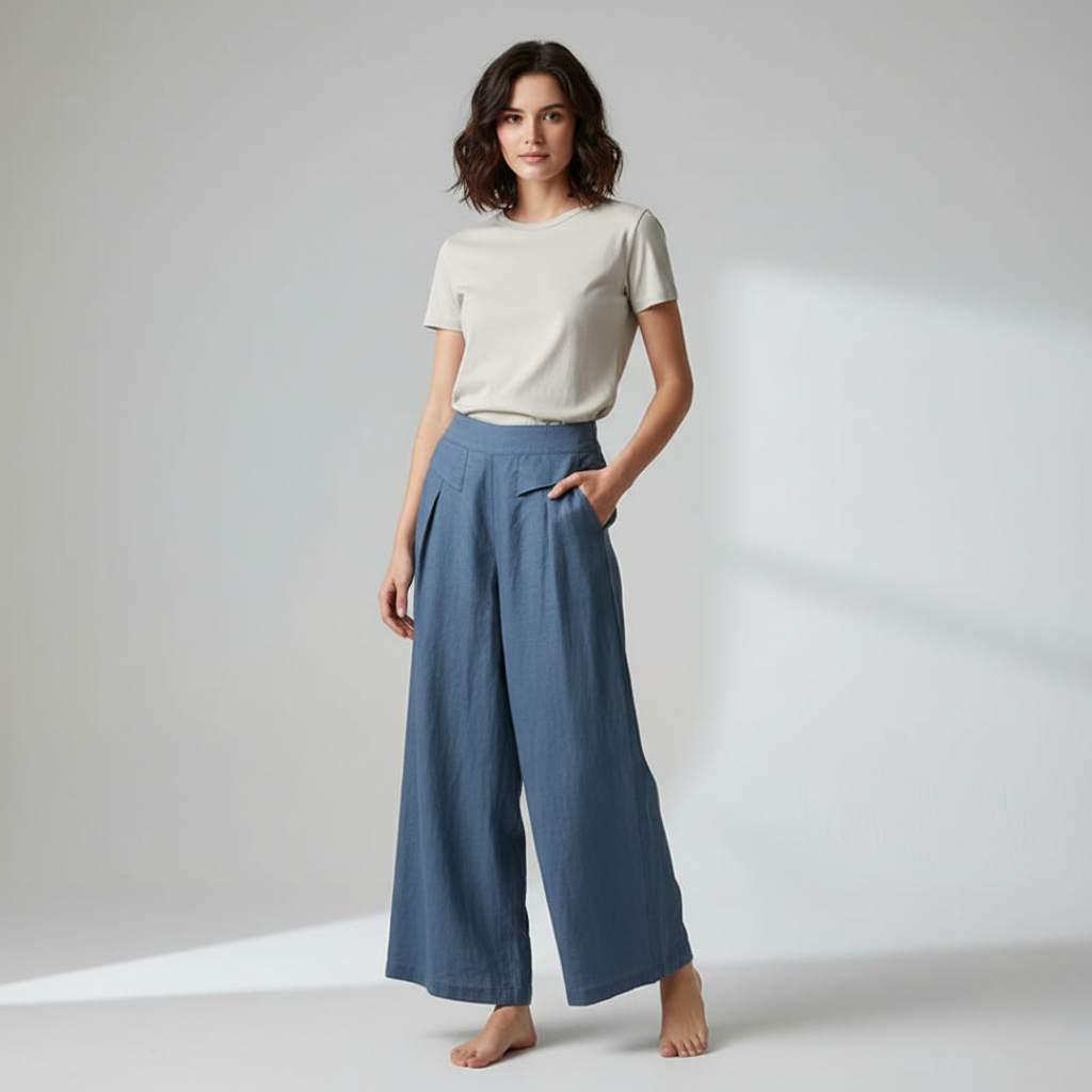 Women’s High Waist Wide Leg Trousers with Pleats and Side Pockets