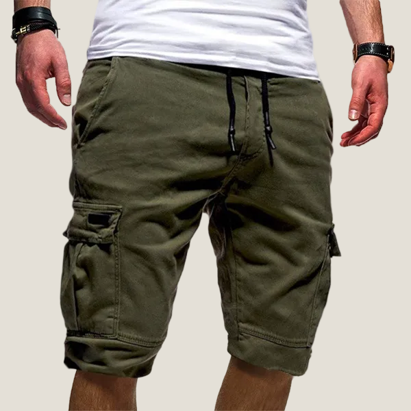 Men's Cargo Shorts - Twin Flap Pockets - Drawstring Waistband