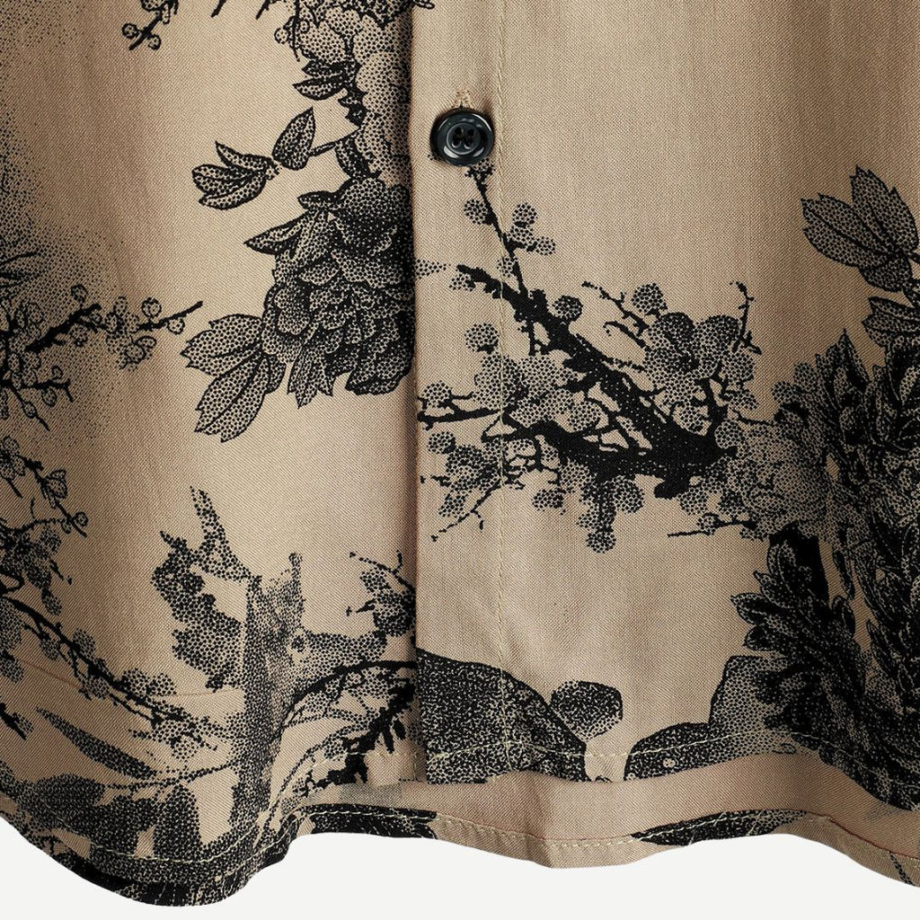 Men's Short-Sleeve Button-Down Shirt - Printed Point Collar Casual Summer Style