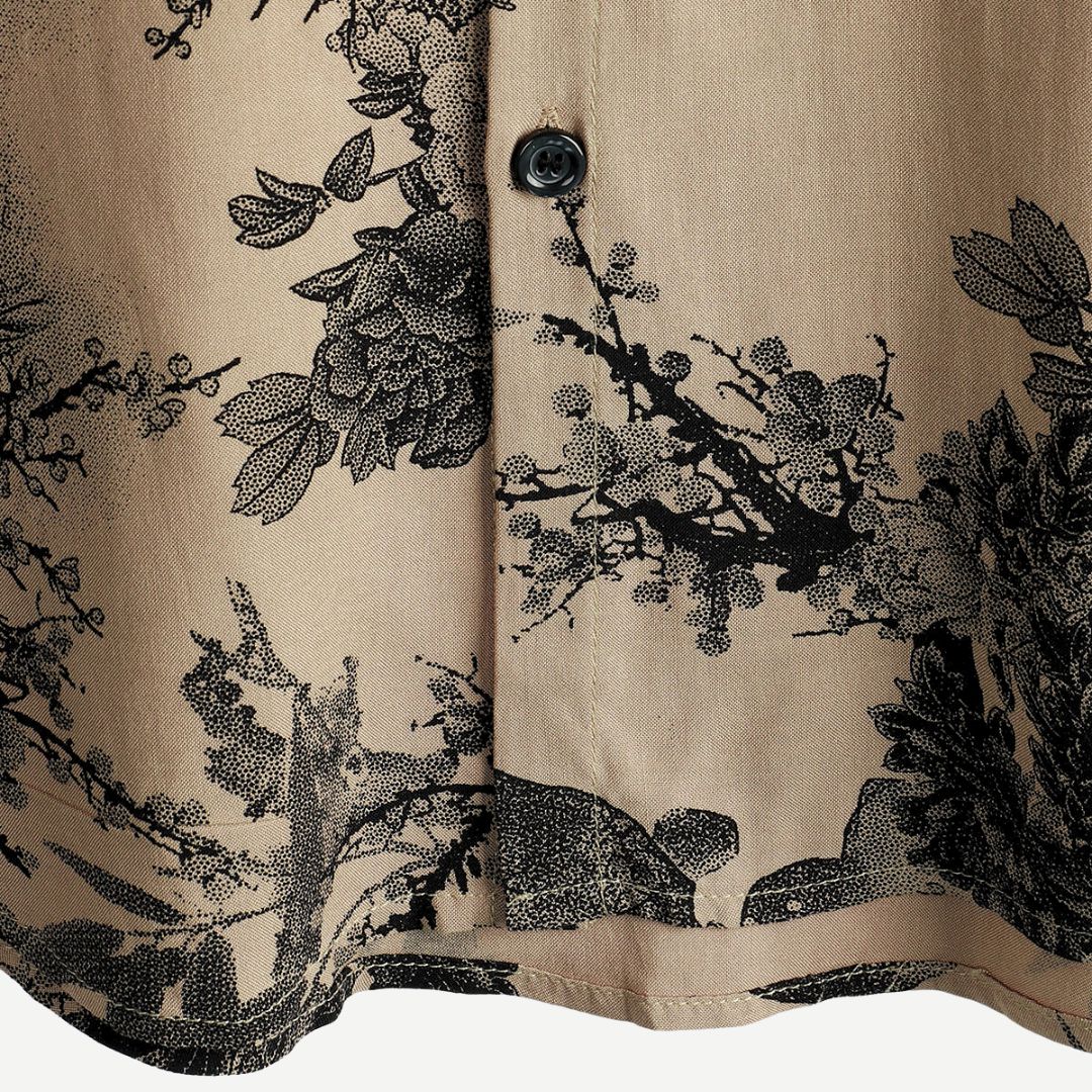 Men's Short-Sleeve Button-Down Shirt - Printed Point Collar Casual Summer Style