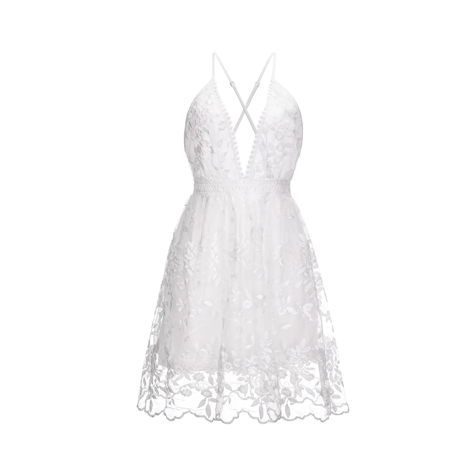 Women’s Sleeveless Deep V-Neck Mini Dress with Lace Overlay and Open Back