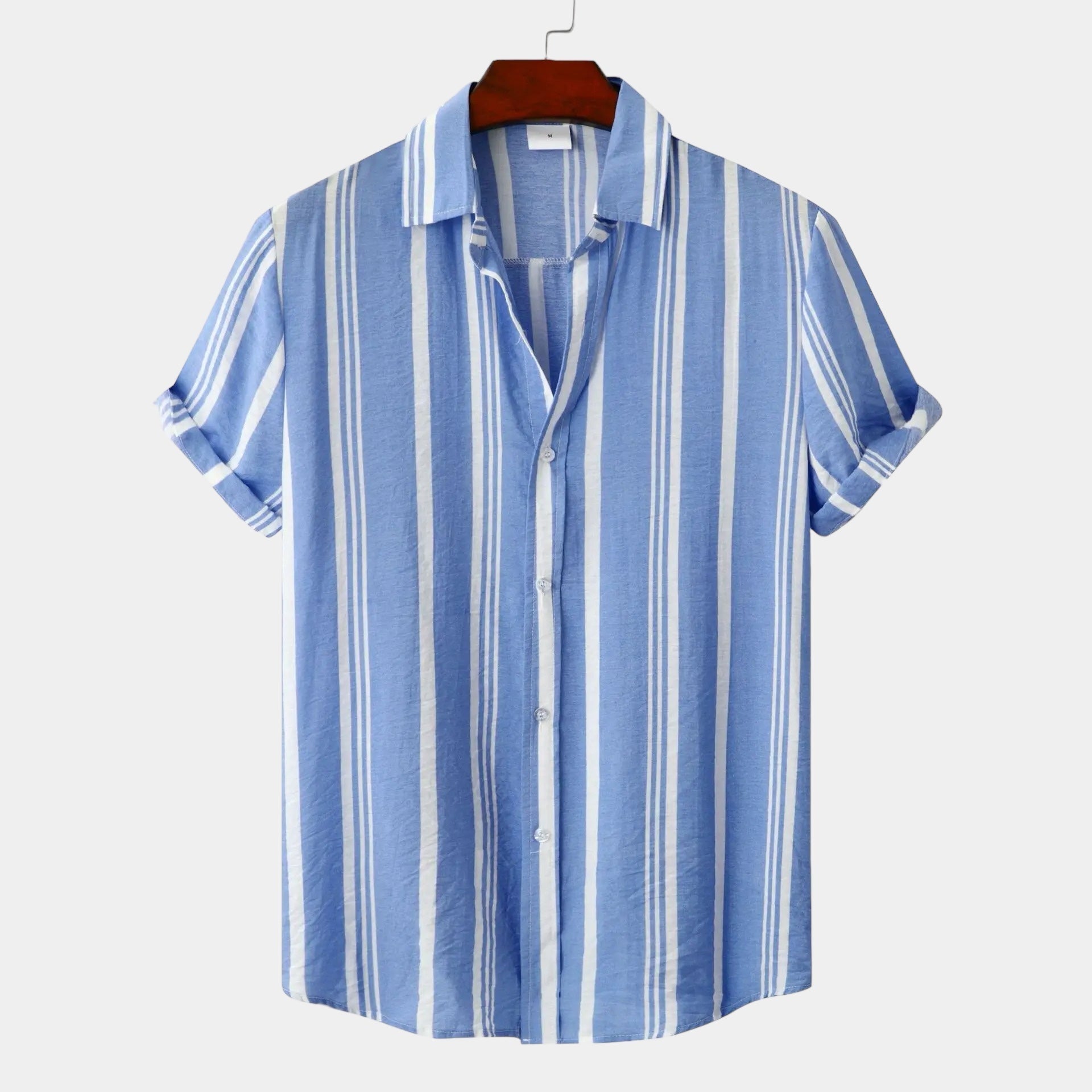 Men’s Vertical Stripe Short Sleeve Button-Up Shirt