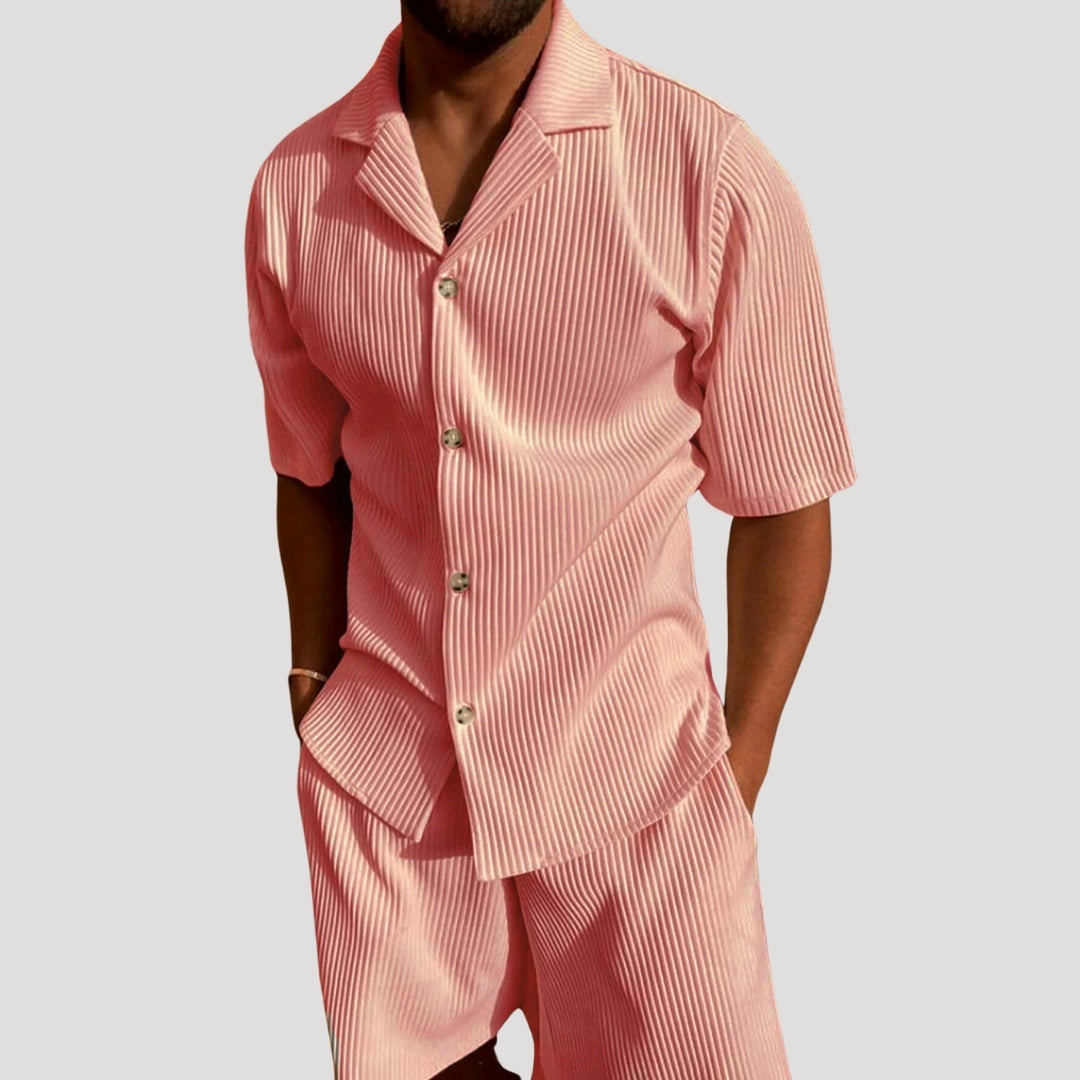 Men’s Ribbed Short Sleeve Shirt and Shorts Co-Ord Set