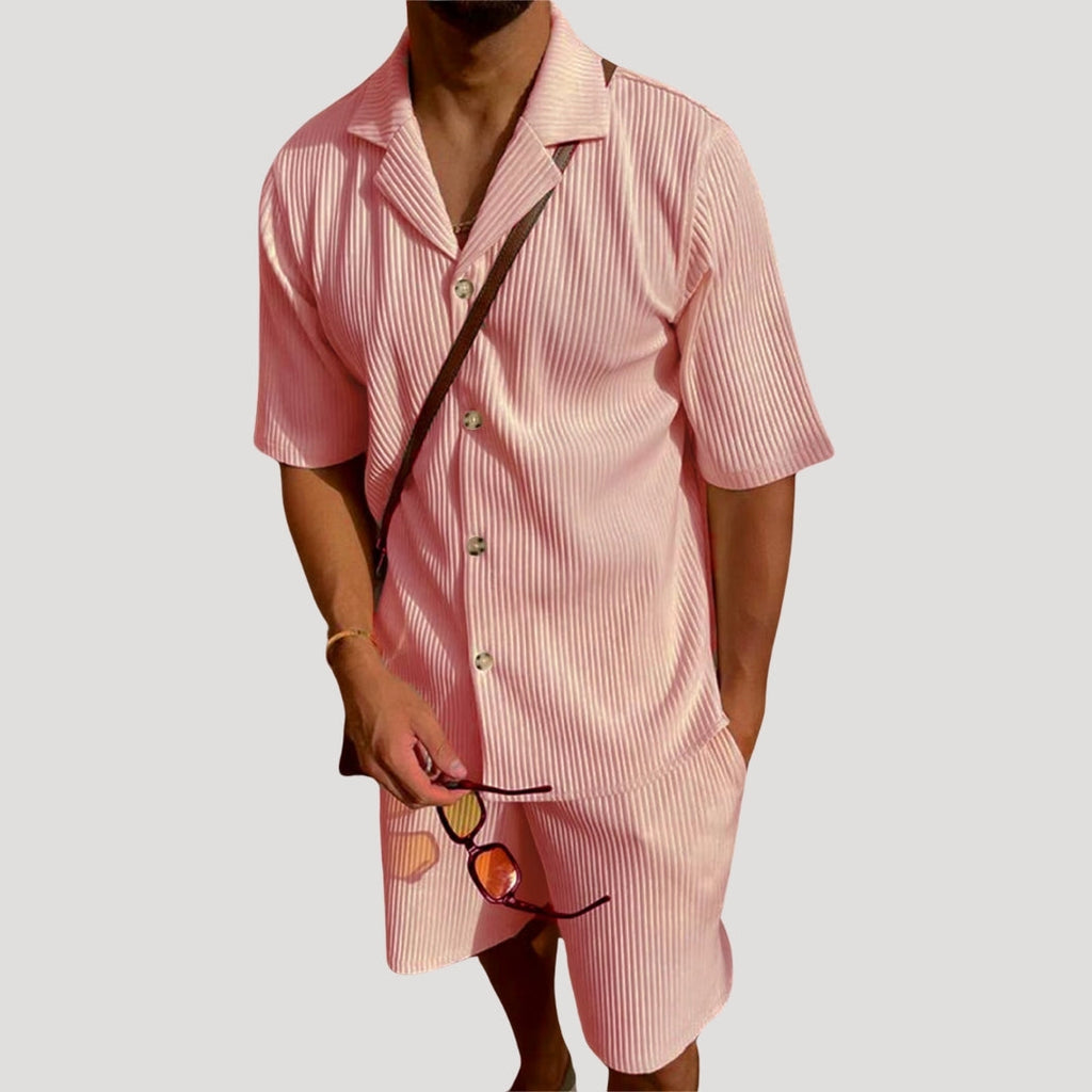 Men’s Ribbed Short Sleeve Shirt and Shorts Co-Ord Set