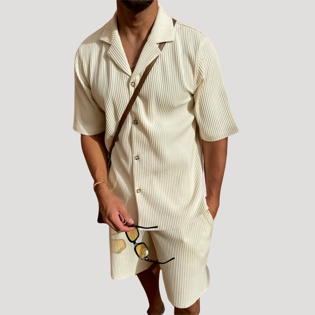Men’s Ribbed Short Sleeve Shirt and Shorts Co-Ord Set