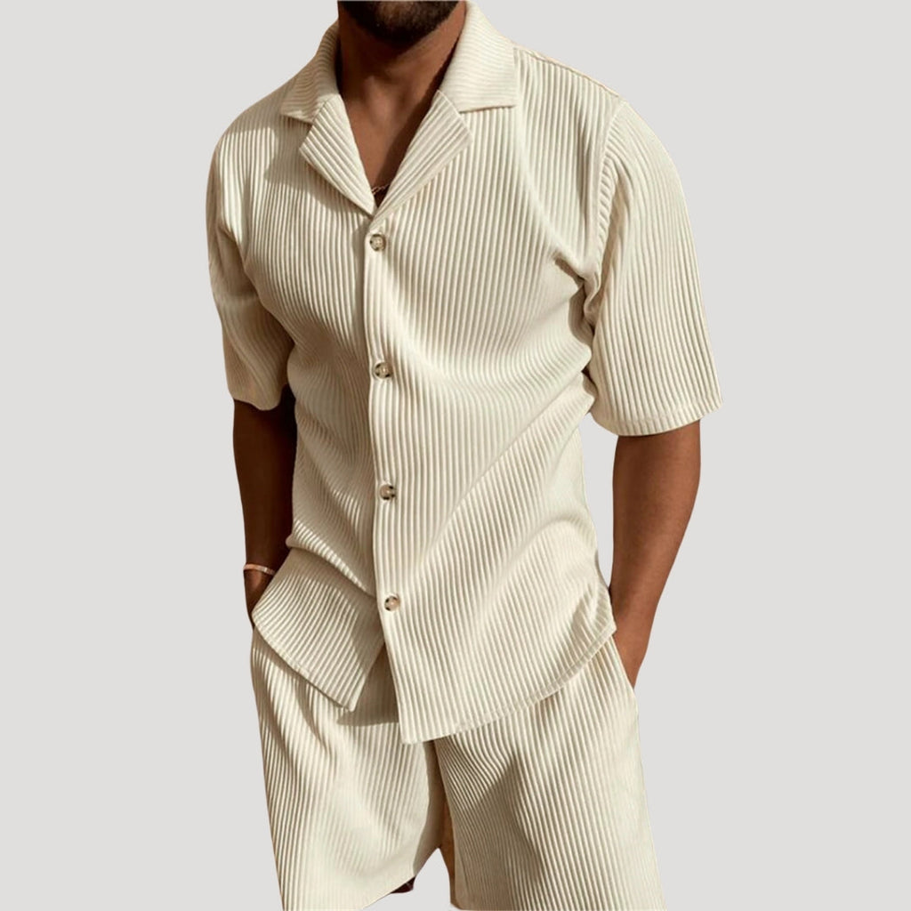 Men’s Ribbed Short Sleeve Shirt and Shorts Co-Ord Set