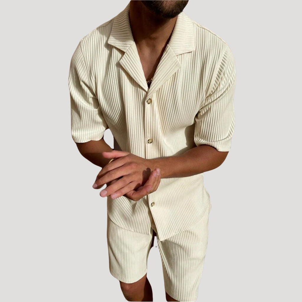 Men’s Ribbed Short Sleeve Shirt and Shorts Co-Ord Set