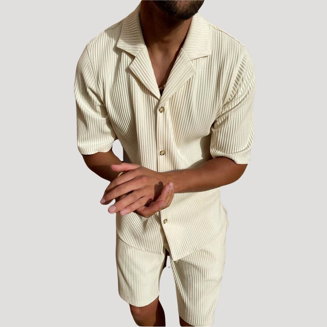 Men’s Ribbed Short Sleeve Shirt and Shorts Co-Ord Set