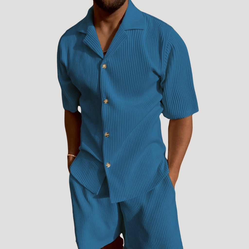 Men’s Ribbed Short Sleeve Shirt and Shorts Co-Ord Set