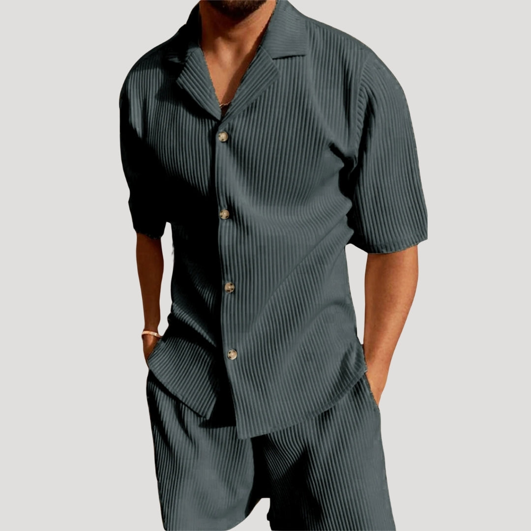 Men’s Ribbed Short Sleeve Shirt and Shorts Co-Ord Set