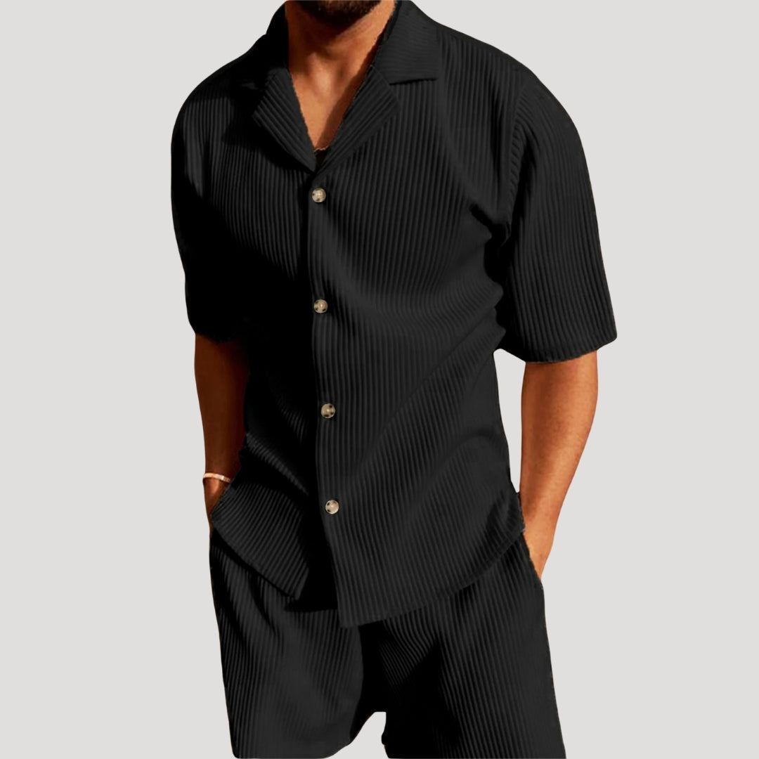 Men’s Ribbed Short Sleeve Shirt and Shorts Co-Ord Set