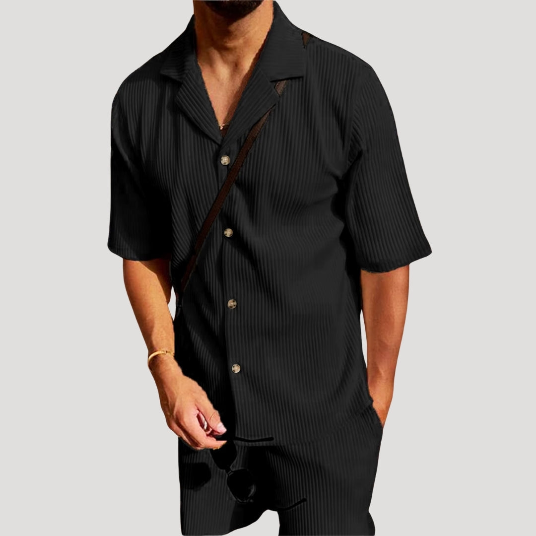 Men’s Ribbed Short Sleeve Shirt and Shorts Co-Ord Set