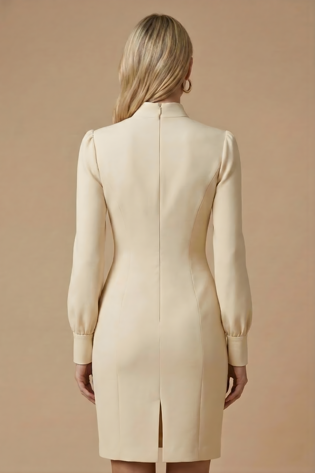 Women's Bodycon Mini Dress - High Neck Cutout - Puff Long Sleeve
