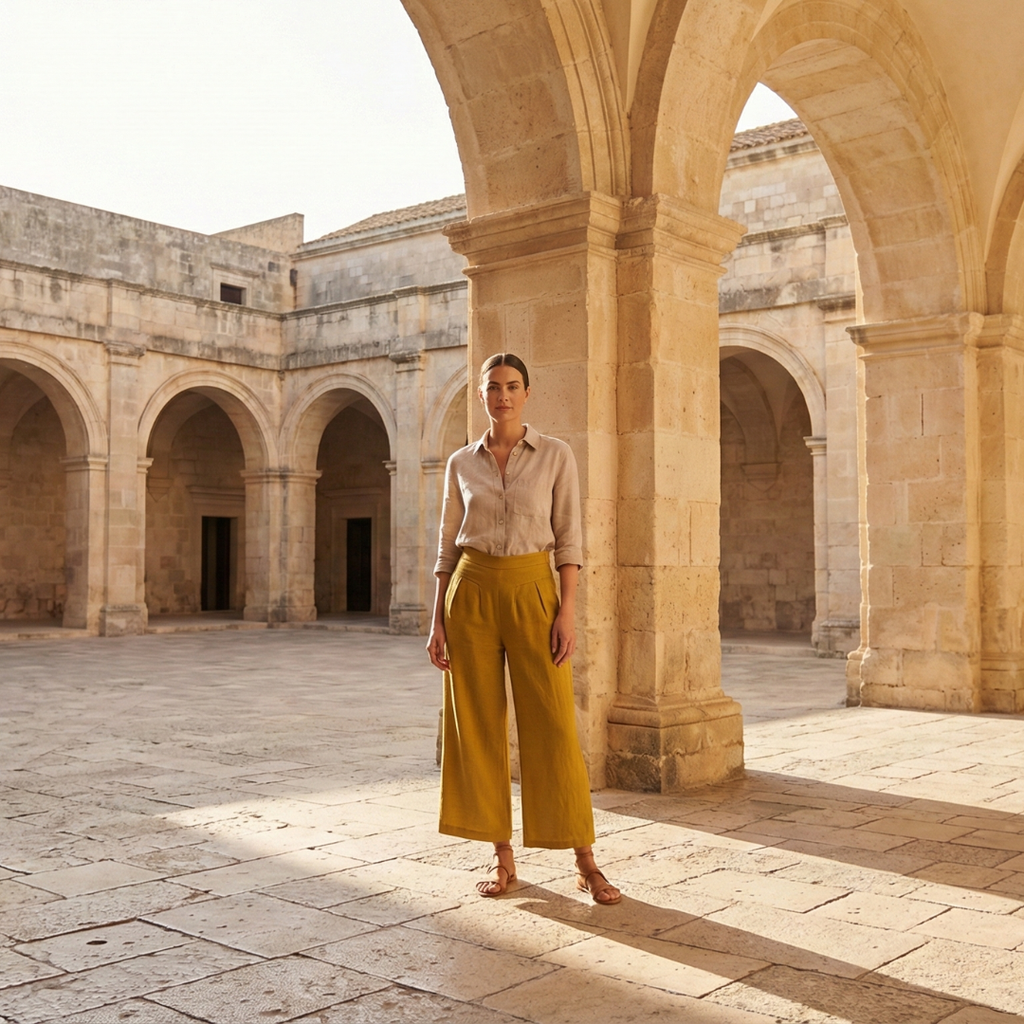 Women’s High Waist Wide Leg Trousers with Pleats and Side Pockets