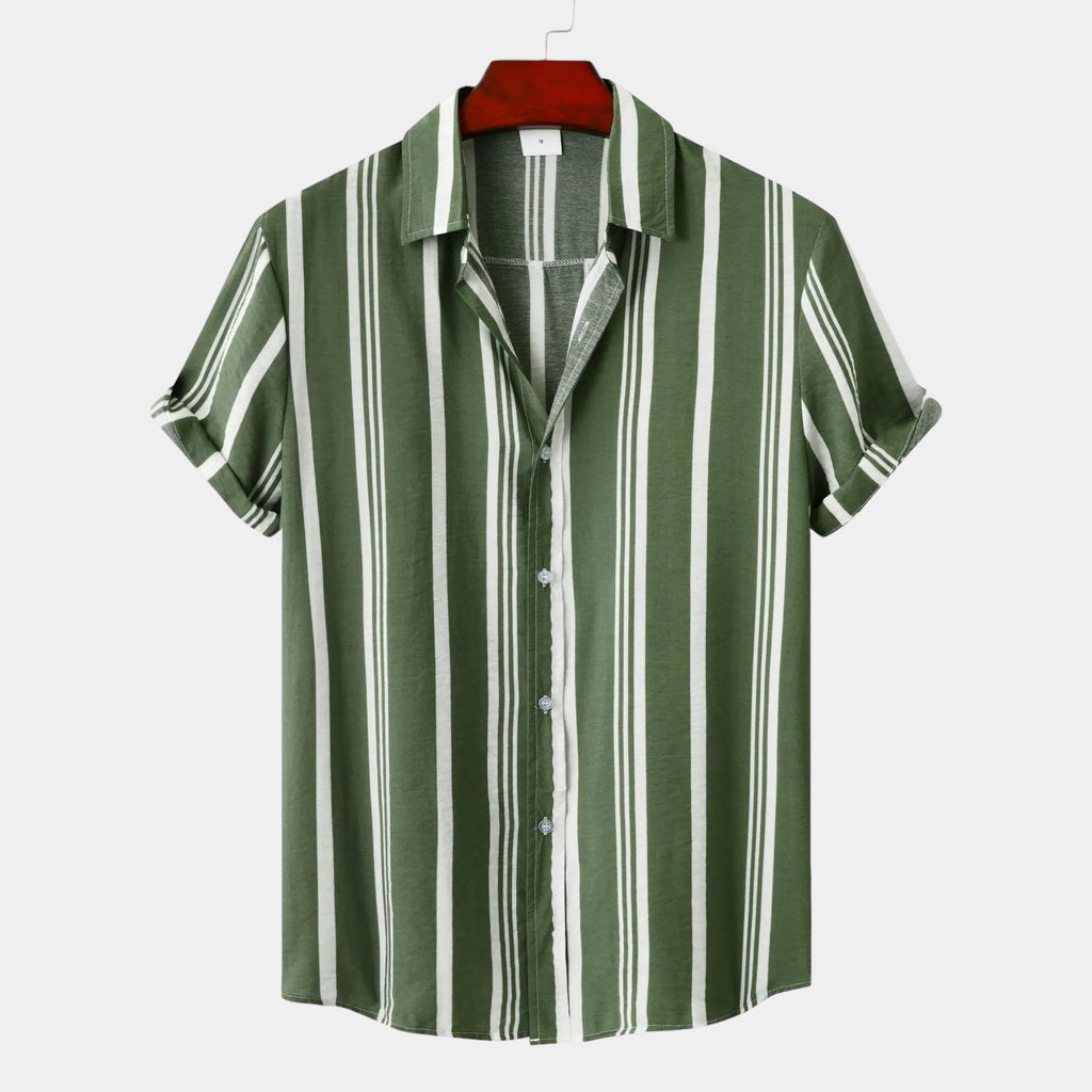 Men’s Vertical Stripe Short Sleeve Button-Up Shirt