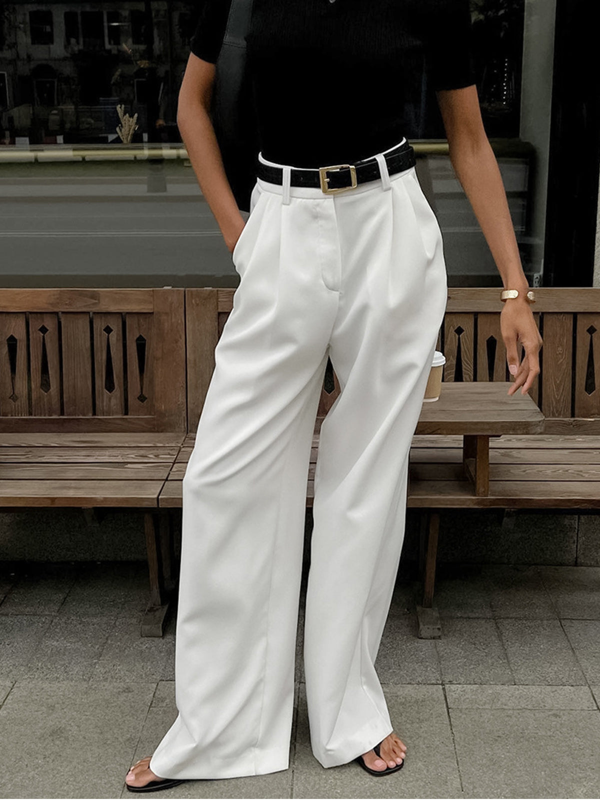 Women’s High Waist Wide Leg Trousers with Pleats and Side Pockets