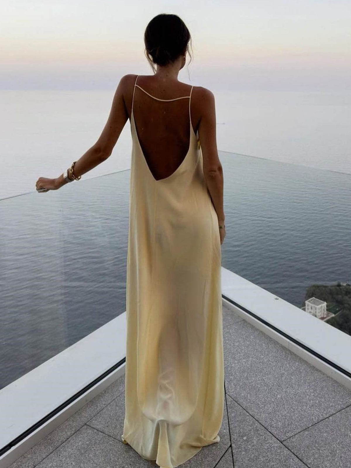 Women’s Open-Back Maxi Slip Dress with Keyhole Front Detail