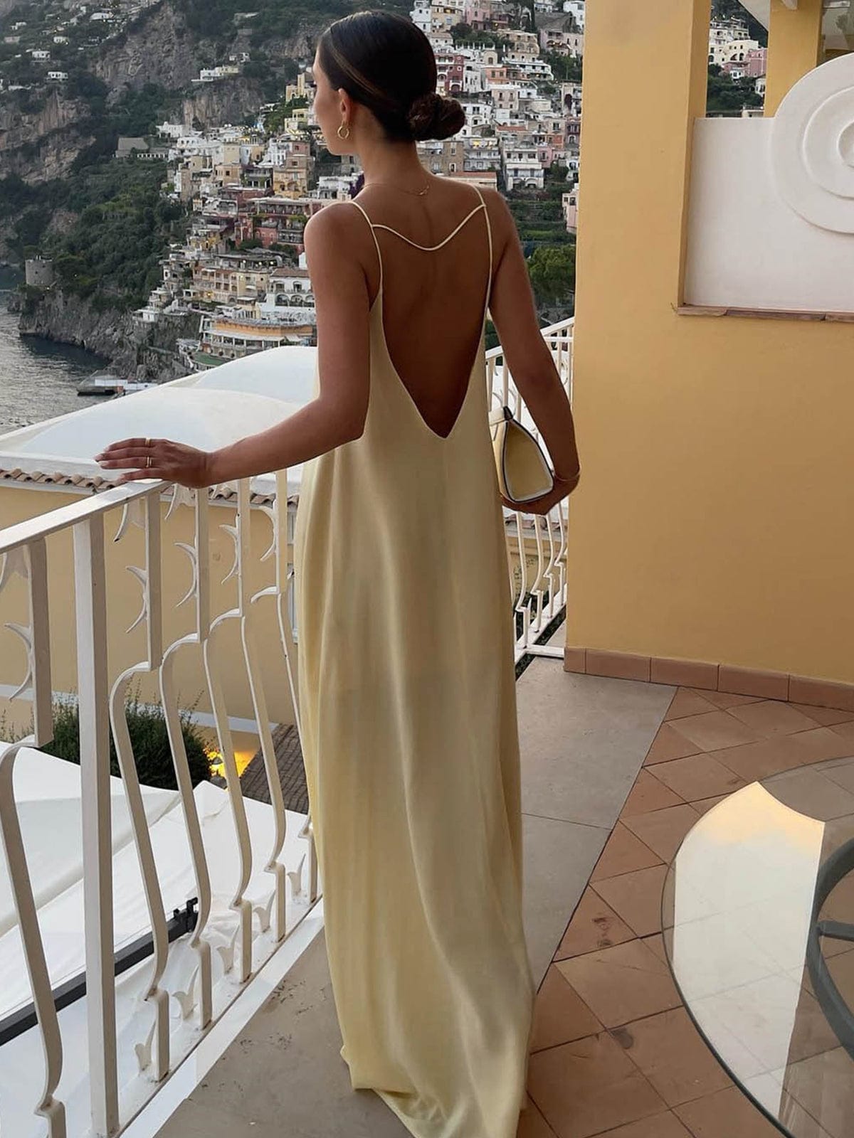 Women’s Open-Back Maxi Slip Dress with Keyhole Front Detail
