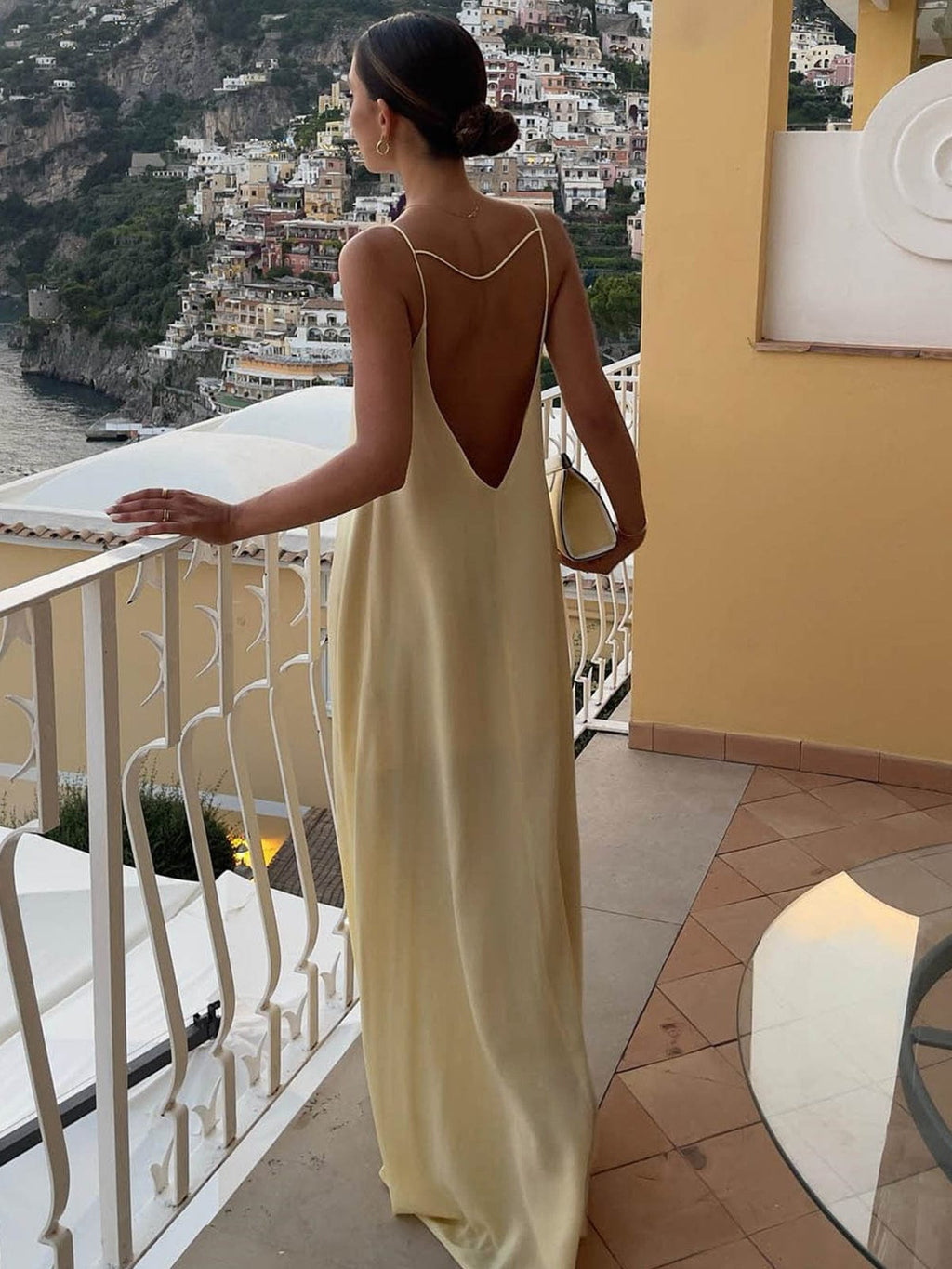 Women’s Open-Back Maxi Slip Dress with Keyhole Front Detail