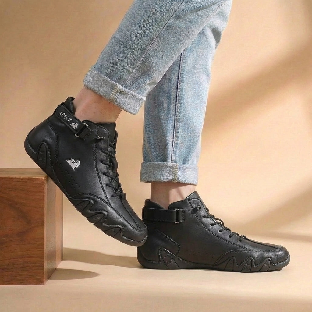 Men's High Top Casual Trainers - Lace-Up Ankle Strap Contrast Sole