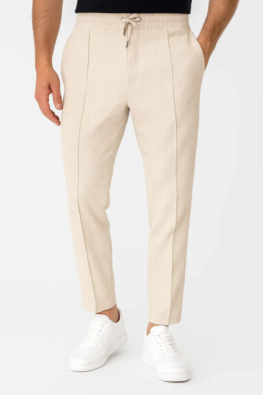 Men’s Slim Fit Drawstring Trousers with Textured Finish
