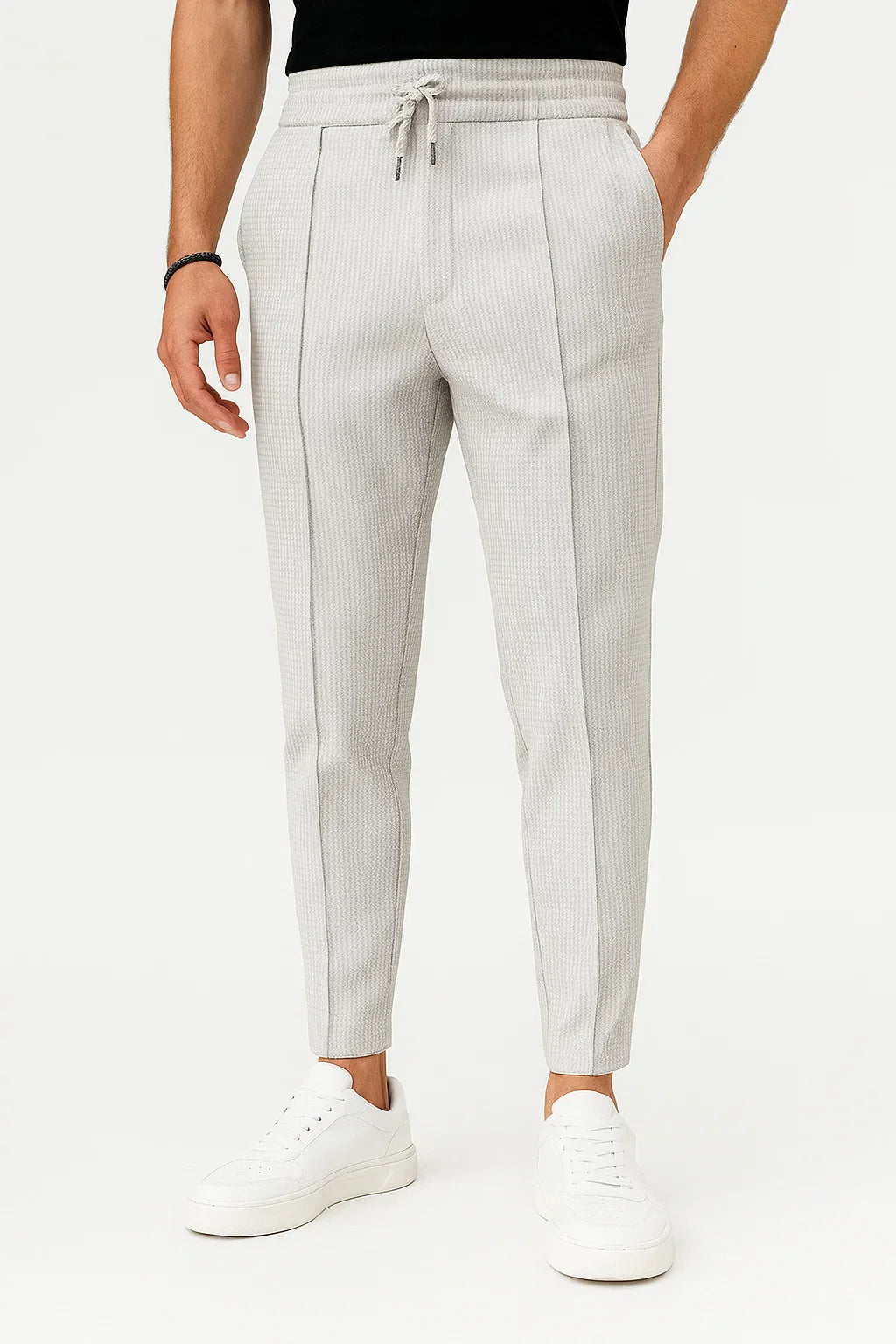 Men’s Slim Fit Drawstring Trousers with Textured Finish