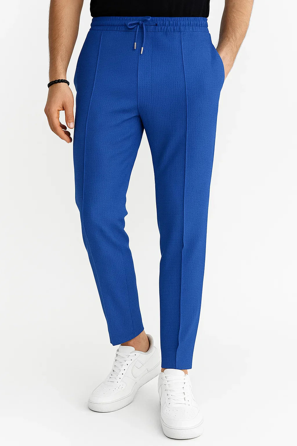 Men’s Slim Fit Drawstring Trousers with Textured Finish