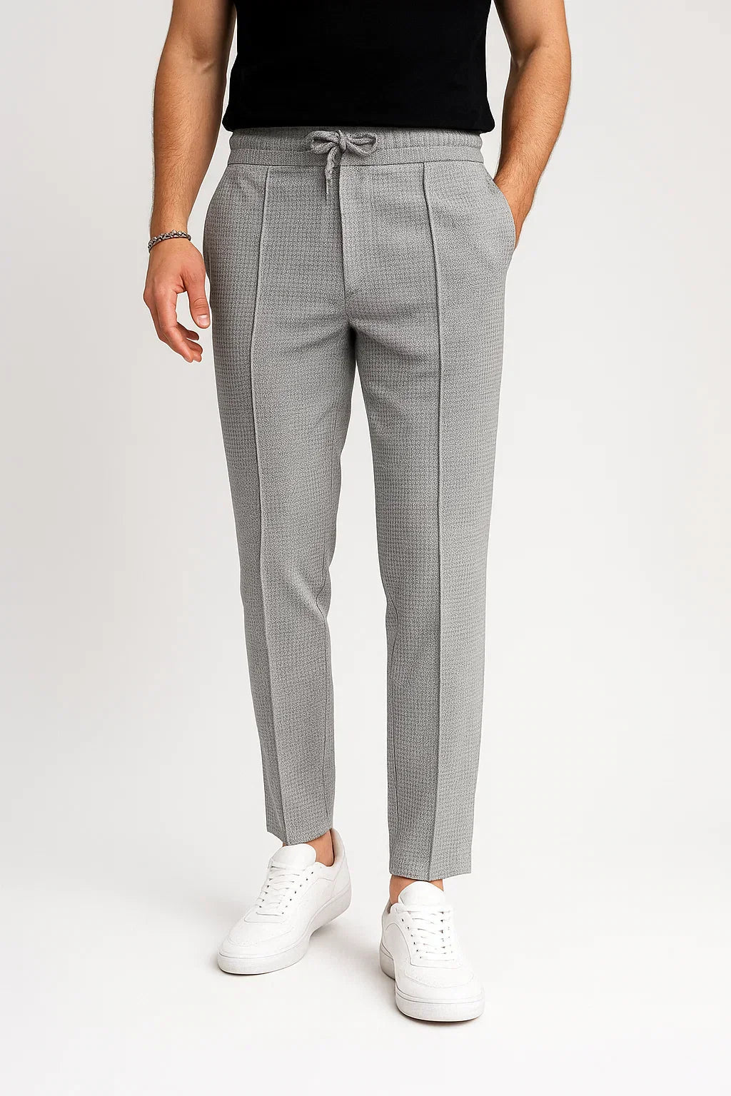 Men’s Slim Fit Drawstring Trousers with Textured Finish